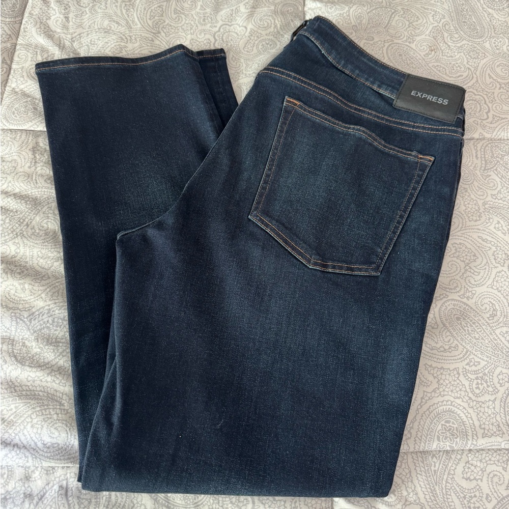 EXPRESS DARK BLUE JEANS” straight leg “ men’s jeans 36W 30L